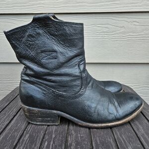 Frye Distressed Black Leather Ankle Booties